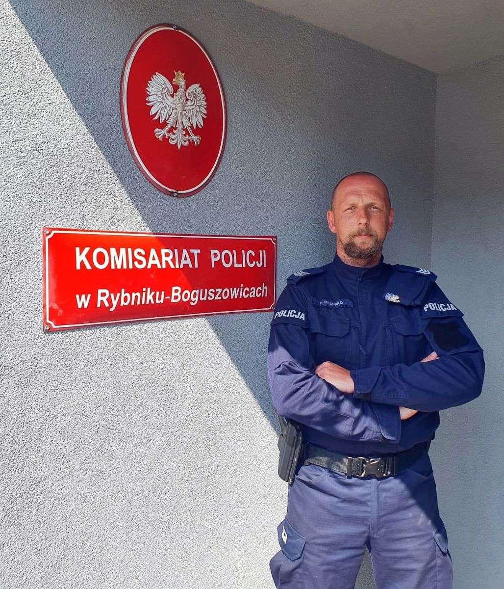KMP Rybnik Sierżant sztabowy Paweł Kolonko na co dzień pełni służbę w referacie patrolowo – interwencyjnym w Boguszowicach